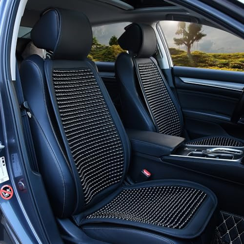 Blueshyhall Auto Sitzbezug mit Massage, 1 Stück Coole Atmungsaktive Autositzbezüge Sitzauflage Auto Vordersitze Holzperlen Sitzauflage Universalle Massagekissen für Auto, Büro (Schwarz)