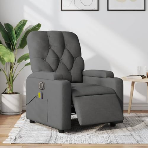 Homgoday Massagesessel Elektrisch Fernsehsessel Relaxsessel mit Liegefunktion Massagesessel Sessel mit Verstellbare Rückenlehne Polstersessel Liegesessel Ruhesessel Wohnzimmer Dunkelgrau Stoff