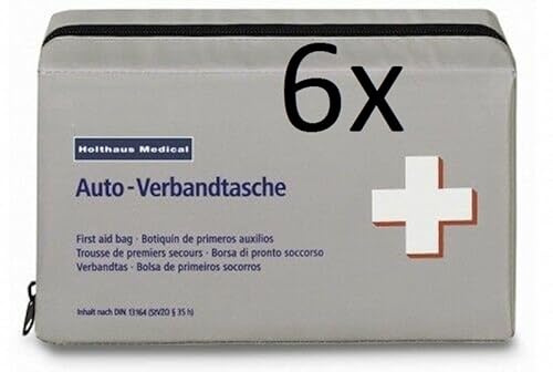 6x Verbandtasche grau Holthaus DIN 13164-2022 mit Maske frische Produktion