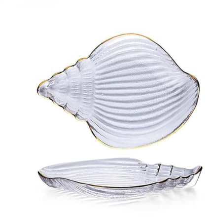 Romantic LOVE Conch, Shell Shaped Salad Plates Glass Dinner Plates Pasta Dessert Plates Serving Trays for Appetizer Sushi Fruit (Conch Plate)