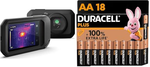 FLIR C3-X Compact Thermal Imaging Camera with Wifi: High Resolution Infrared Imager for Inspection & Duracell Plus AA Batteries (18 Pack) - Alkaline 1.5V - Up To 100% Extra Life