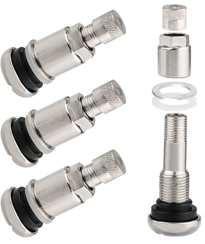 Universal Metal Tire Short Valve Stem Kit for Motorcycle Tractor 4Pcs | Straight-Mouth Design with Sealing Caps Helps Block Dust and Grit, Supports Quick Inflation and a Clean Fit on Alloy Wheels