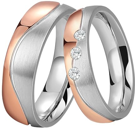 DOOSTI Partnerring/Trauring HIGHLIGHT – BICOLOR Chirurgischer Edelstahl 316L Rose vergoldet - Damen und Herren Variante