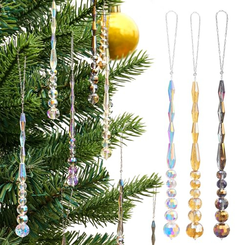 LUMITI 12pcs Crystal Icicle Christmas Tree Ornaments, Glass Beads Hanging Chandelier Pendants for Christmas Party Wedding Winter Decorations (Multicolor)
