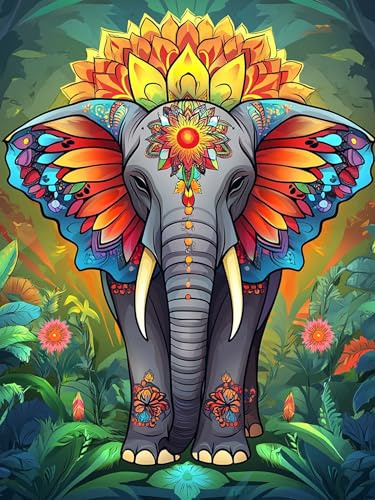 VAIIEYO 5D DIY Diamond Painting Elefant, Diamantmålning Kit Djur, Strass Broderi Korsstygn Kit Tillbehör Konst Hantverk Kanvas Väggdekor Klistermärken Heminredning 30 x 40 cm-39