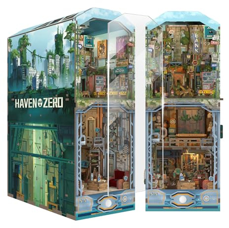 Tonecheer Book Nook Kit Haven Zero 3D Rompecabezas de Madera Booknooks DIY maquetas Adultos para Construir Miniatura casa librería Nook Book con Luces LED - Regalos de Cumpleaños Únicos