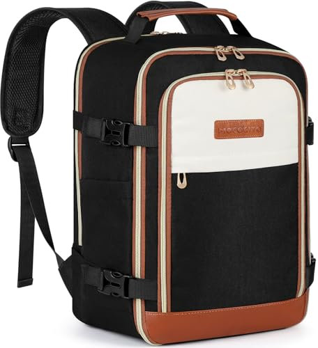 MOCOCITO Handgepäck Rucksack für Ryanair 40x20x25, Untersitz-Kabinentasche, Maximale Größe der Kabinenreisetasche Flugtasche, Gepäck Weekender mit Schultergurt 20L(schwarz-braun-weißes Farbschema)