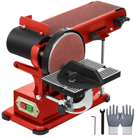 Lijadora de disco con correa, disco de 4x36 pulgadas y 6 pulgadas, lijadora de banda con disco de mesa, lijadora de banco potente de 375W for carpintería Durabilidad, Eficiencia