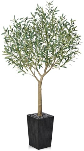 VeriNatural Olivenbaum Künstlich 180 cm - Künstliche Pflanzen Groß mit Seide Blättern & Früchten im Schwarz Topf- Kunstpflanze wie echt UV-beständig für Innen und Außen, Wohnzimmer, Balkon Deko, VN156