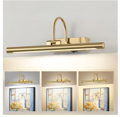 Kiloeye 24 Wireless Battery Operated Picture Light for Wall Brass Gold Rechargeable Wall Light with Remote and Timer 9000mAh Art Light for Paintings 3CCT Dimmable Art Light for Pictures Display