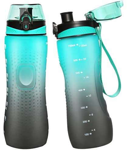 Binudum Borraccia motivazionale con indicatore del tempo, Sport Tritan, senza BPA, a prova di perdite, per ragazzi, adulti, palestra (verde grigio, 750 ml)