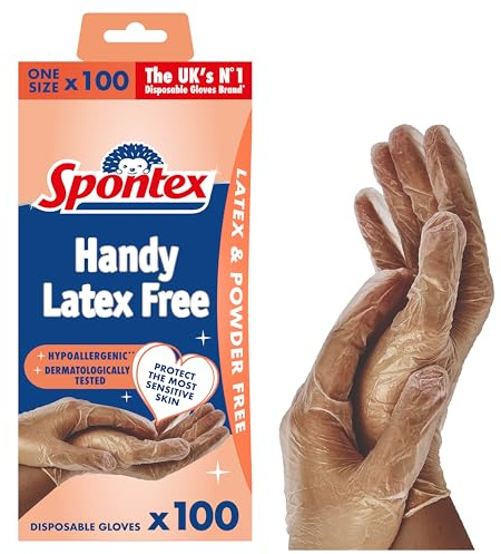 Spontex Handy Latex Free Disposable Gloves | One Size | Hypoallergenic Vinyl Gloves | Powder Free | 100 Count