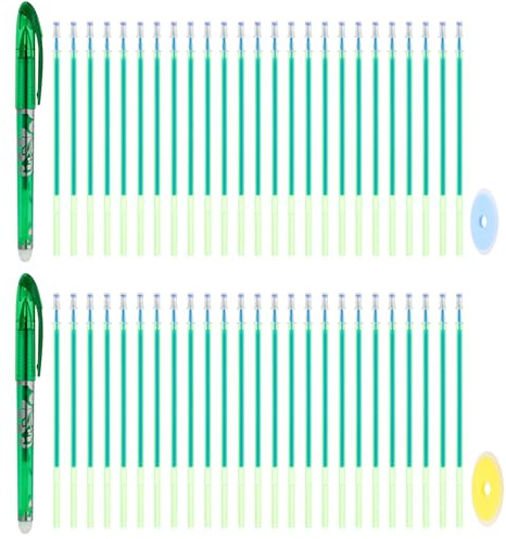PATIKIL 2Pcs Erasable Gel Pens with 50 Refills & 2 Erasers, 0.5mm Heat Erasable Pens for Fabric Green Ink Fabric Marking Pen for Sewing Quilting Planner Writing