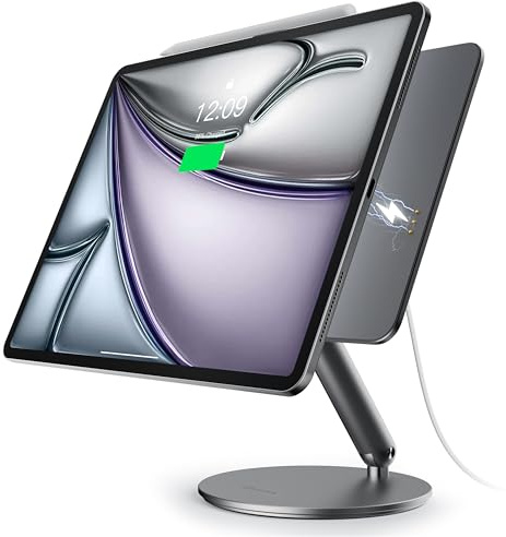 LULULOOK [Aggiornamento Supporto magnetico per ricarica wireless per iPad Pro 12.9'' 3rd/4th/5th/6th, in alluminio, pieghevole, con base girevole a 360° per iPad Air 13'' M3(2025)/M2(2024)