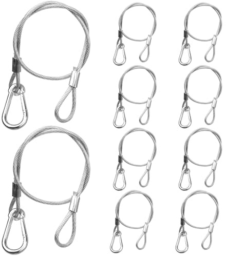 WECAN Safety Rope Fixing Device, Stage Light Safety Cable,Transparent Rope Head Truss Accessories Clamp Hook, 4mm/0.15 inches Diameter, 50cm/19.6inches Length, (Pack of 10 White)