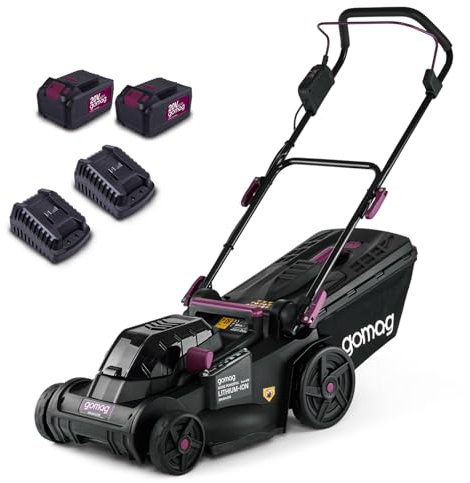 Gomag Akku Rasenmäher RSM380BL XL-Set | 38cm Schnittbreite | für 450-500 m2 | 25–75mm Schnitthöhenverstellung | 45L Korb | Brushless Akkumäher mit 2X 4Ah Akku & 2X Ladegerät