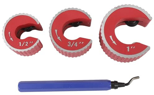 4 Piece Copper Tubing Cutter Set, Copper Pipe Cutter Tool with 1/2in 3/4in 1in Cutters, Deburring Tool, for Automobile Brake Lines Cooling Lines