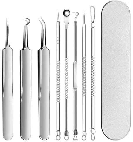 Anluomania Extracteur Point Noir, 8 Pièces Tire Comedon Point Noir pour Peau, Tire Comédons Pince Acier Inoxydable, avec Boite, Blackhead Remover, pour Retire Comédons, Boutons et Pustules