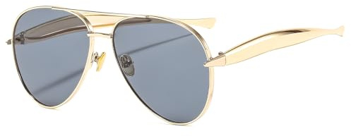 YAMEIZE Retro 70s Pilot Sunglasses Women Men Square 70s Sunglasses Retro Pilot Double Bridge Vintage Shades Trendy UV400 (Gold/Grey)
