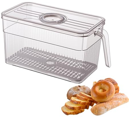 ZoeQide Contenitore per il pane in plastica trasparente con manico e indicatore dell'ora – Contenitore ermetico con valvola e coperchio senza BPA, 27 × 15,5 × 15,5 cm – Contenitore per pane