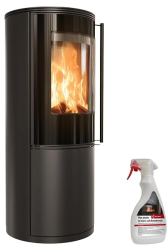 KRATKI Kaminofen aus Stahl SVEN Ø 150 7 kW mit Türfeder Kaminscheibenreiniger