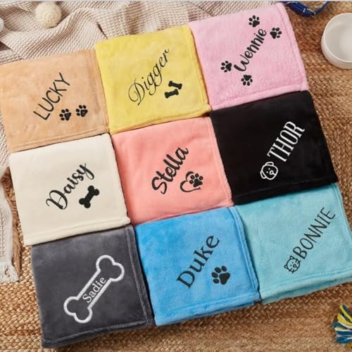 HERSTL Personalisierte Bestickte Hundedecke Mit Namen Und Pfotenabdruck, Individuelle Haustierdecken for Hundebett, Geschenk for Hundeliebhaber, 70 X 100 cm