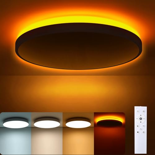 LED Deckenleuchte Dimmbar 46W 5060LM Ø37cm, CCT 3000K-6500K, IP44 | 1800K Warmweißes Backlight, Deckenlampe mit Fernbedienung, Nachtlicht, Timer, Ideal für Schlafzimmer, Bad, Küche, Weiß