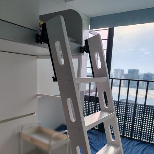 EXCLURA Dachbodentreppe Holz-Dachbodenleiter für Etagenbett, Dachbodenausstiegsleitertreppe mit Montagezubehör, Universelle Sichere Dachbodenleiter, Einfach zu Montieren(White,4 Step-1.31m(4.3ft))