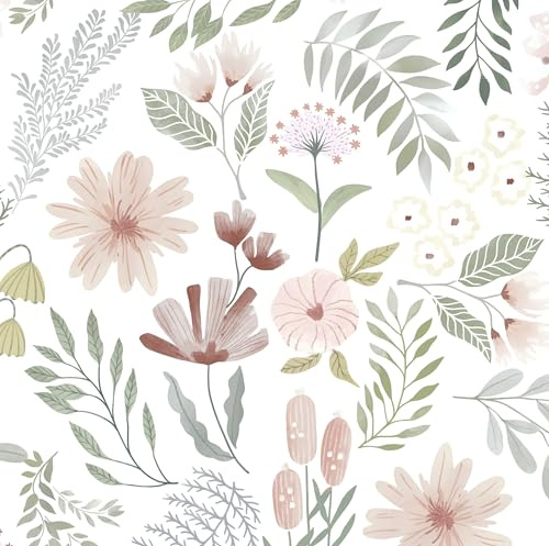 Timeet 44x1000cm Selbstklebende Tapete Blumen Weiß und Rosa Klebefolie Selbstklebend Vinyl Möbelfolie Wohnzimmer Schlafzimmer Klebetapete Möbel Kabinett Decor