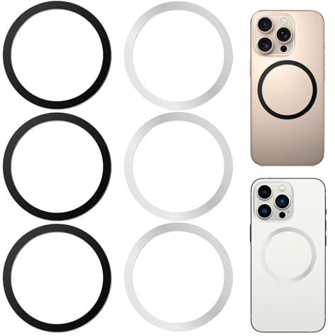 6Pz Adesivo Universale ad Anello in Metallo per Magnete ad Anello MagSafe, Compatibile con Caricabatterie Wireless e Supporti Auto, 0.4mm Ultrasottile per iPhone 17/16/15/14, Galaxy S25/S24, Android