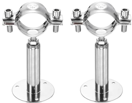 sourcing map 2pcs Wall Mount Ceiling Mount Pipe Supports 304 Stainless Steel Adjustable Pipe Bracket Clamp for OD Pipe 1.5-1.6 (38-40mm) Adjustable Height 100-150mm