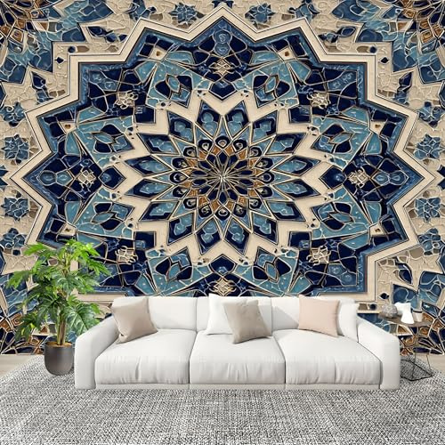 Grande taille Papier Peint de Photo 250x175 cm Motifs GéOméTriques SyméTriques Peler Et Coller Papier Peint Panoramique intissé Murale Bleu Pour Salon Chambre Enfant Chambre Décoration