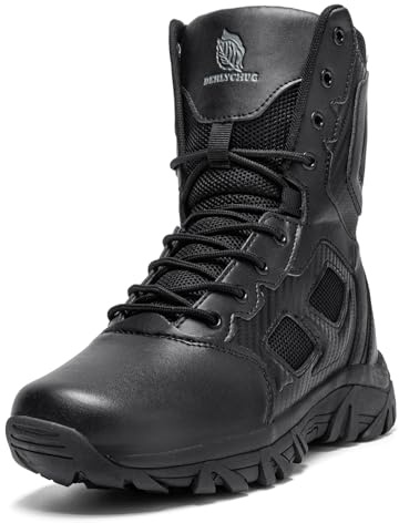 derlychug Herren Taktikstiefel Militärische Arbeitsstiefel Security Wandern Arbeit Zipper Outdoor Kampfstiefel