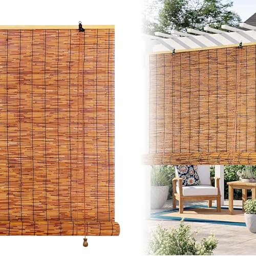 Persianas enrollables de bambú para uso en exteriores, cortinas de listones retro con elevador de protección UV para balcón, cenador y jardín, 140 x 210 cm