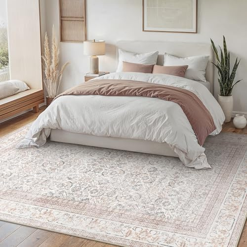 BEIMO Vintage Boho Rug 240x300cm Washable Non-Slip Carpet Beige Bedroom | Perfect for Hallway, Kitchen, Office, Low Pile, Soft Texture, Durable, Easy Maintenance, Lightweight, Space Saving