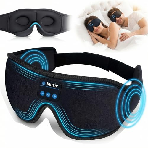AURIVEE® Bluetooth Schlafmaske 3D mit Kopfhörern – 360° Lichtblockierung, Nulldruck auf Augen, 10–12 Std Spielzeit, Timer, Ultradünne Stereo-Lautsprecher, Waschbar