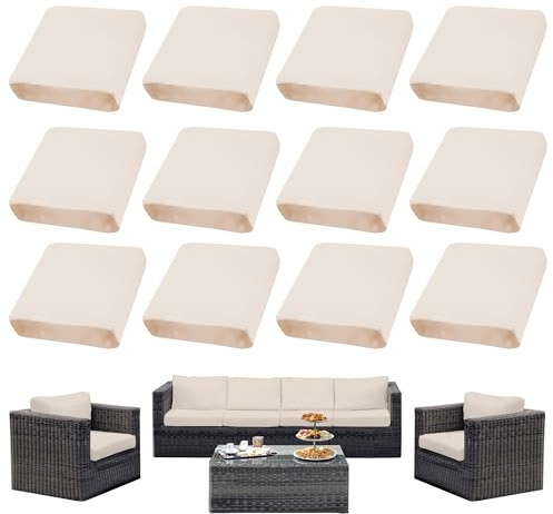 SUKAIKEQA Patio-Kissenbezüge | Outdoor-Sofabezüge | Stretch-Sofakissenbezüge | Sofabezüge | Abnehmbar und maschinenwaschbar. (12, Beige)