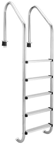 Garvee 5-Step Swimming Pool Ladder, Premium 304 Stainless Steel Pool Steps with Ergonomic Handrails, Anti-Slip Heavy Duty Inground Pool Stairs, 120kg Capacity Safety Entry for Garden Commercial Pools