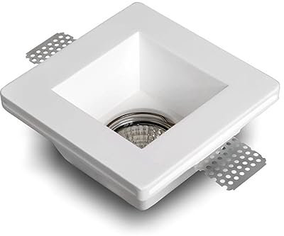Eurekaled® - Portafaretto in Gesso CERAMICO da Incasso Quadrato per Controsoffitti per GU10 e MR16 cod.220628