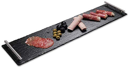MovilCom® - Bandeja pizarra larga 100% natural para aperitivos | Bandeja rectangular ideal para servir y presentar platos rápidos | Menaje de cocina