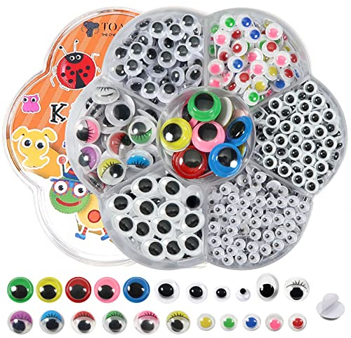 TOAOB 770 Pezzi Occhietti Adesivi per Lavoretti 4mm a 12mm Occhi Mobili Autoadesivi Wiggly Eyes Occhi Colorati per Bambole Pupazzi Scrapbooking Artigianato Fai da Te