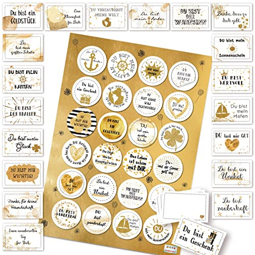Logbuch-Verlag 20 mini Karten mit Sprüche klein mit Aufkleber Liebe Freundschaft Geschenkaufkleber Geschenk-Set