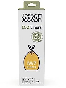 Joseph Joseph IW7 Öko Eco Müllbeutel aus recyceltem Kunststoff, Küchenabfallbeutel mit Kordelzug, extra stark - Packung mit 20 Stück, fasst 20 Liter, grau