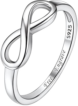 Suplight Damenring Silber 925 Unendlichkeit Partnerringe mit Gravur für sie und ihn Stimmungsring Infinity Ring Größe 54 weißgold Personalisierter Schmuck