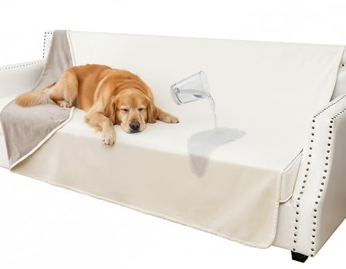Tuffeel Wasserdichte Hundedecken, waschbar, pinkelsicher, Haustierdecke für Couch, weich, wendbar, Welpenüberwurf, Möbelschutz für Bett, Sofa, 172,7 x 208,3 cm, Beige + Khaki