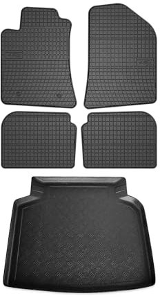 OMAC Fußmatten & Kofferraumwanne Set kompatibel mit Toyota Avensis 2003-2009 Gummi Schwarz 5X