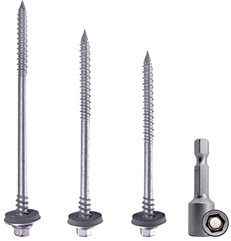 SKIR'CO Lote de 50 tornillos autorroscantes de 6,4 x 160 mm con arandelas EPDM para paneles sándwich y cabeza hexagonal