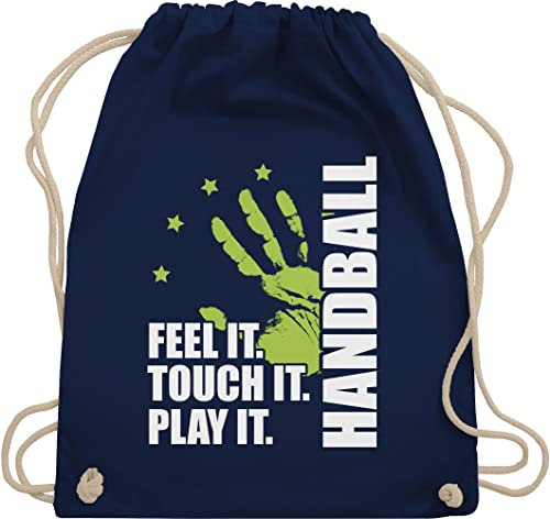 Turnbeutel Rucksack - Handball EM 2026 Trikot Ersatz - Feel it. Touch it. Play it. - weiß - Unisize - Navy Blau - handballbeutel handballer kinderturnbeutel sport tasche kinder hanball beutel