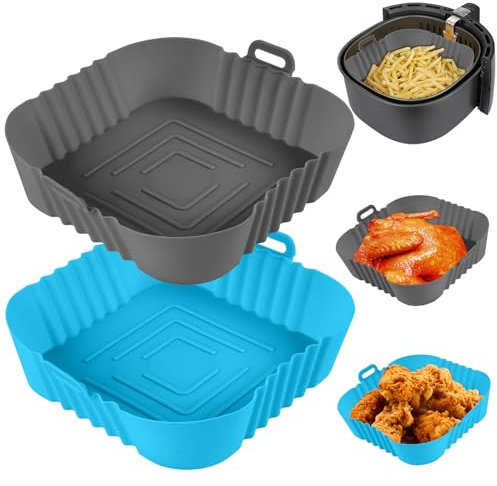 Vicloon 19.5cm Teglia in Silicone per Friggitrice ad Aria 2 Pezzi Cestino per Friggitrice ad Aria in Silicone Air Fryer Accessori Pentola Friggitrice ad Aria, per Friggitrice ad Aria Forno Microonde