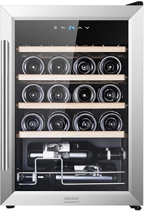 Cecotec Cave a vin Bolero GrandSommelier 2050 Inox Compressor. Cave à vin 20 Bouteilles avec compresseur de réfrigération et panneau de contrôle tactile pour un ajustement facile.